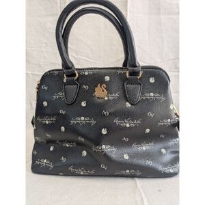 Gloria Vanderbilt Black Satchel Handbag Monogram Logo Crossbody Shoulder Bag